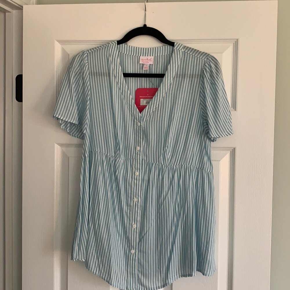 Ingrid & Isabel Maternity Blue and White Striped Top NWT
